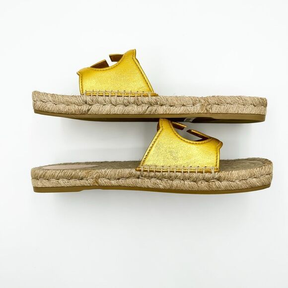 Gucci InterlockingGG Gold Leather Espadrille Sandals Slides Cutout Size 40, US 1 - Picture 5 of 13